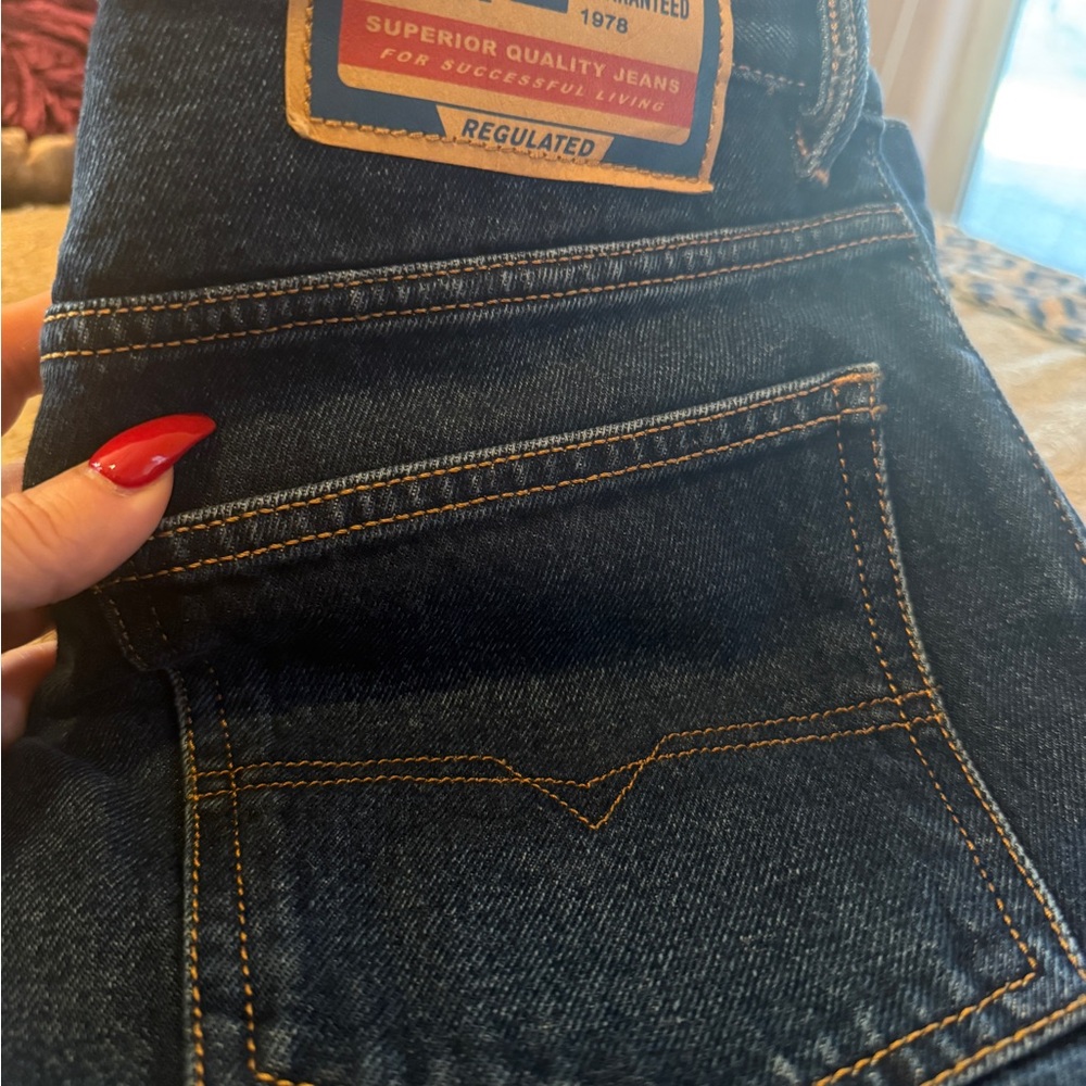 Diesel Blue Straight Leg Jeans with Gold Stitching size 29 waist 32 length